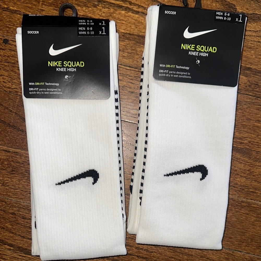Nike Squad Knee High Soccer Socks - White - 2 Pairs - Men 6-8 Women 6-10 NEW